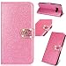 Produktbild Slim Retro Modisch Glitzer Ledertasche Stand Funktion für Samsung A40,Bling Glitter Diamond Love Hearts Musterg Bookstyle Karteneinschub Magnetverschluss Flip Wallet Hülle Schutzhülle