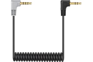 ANCABLE Cavo Microfono 3,5mm TRS a TRRS Maschio a Maschio a Spirale Nero, Angolo Retto per Collegare Phone, Tablet con Rode SC7, VideoMic, VideoMicro Go, Boya e Altro Microfono Esterno