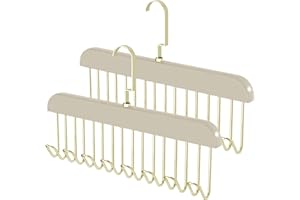 Greyoe Corbatero Paquete de 2, Organizador Cinturones, Colgando Bolsa Rack Multifuncional Cinturón Corbata Sling Gancho Organizador para Corbatas, Bufandas, Chales, Blanco - Gancho Dorado