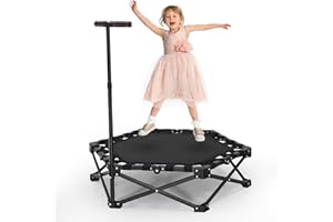 HELANGEL Foldable Trampoline, Mini Trampoline for Kids, Three Adjustable Heights, Anti-Slip T-Handle, Noise-Free, 150kg, Suitable for Children/Adults, Kids Exercise Rebounder