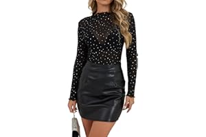 YUTILA Damen Mesh Oberteil – Transparente Langarm Netzoberteil mit Print, Sexy Durchsichtiges Langarmshirt Tops für Party & Club