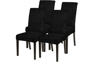 JuneJour Dining Chair Covers Set of 4 Stretch Removable Washable Kitchen Chair Slipcovers Elastic Spandex Fabric Chair Seat Protector Covers for Dining Room Living Room Hotel Ceremony(Black Jacquard)