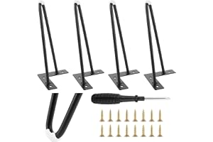 AKOLAFE Set med 4 möbelfötter, svarta, 25 cm, bordsben, metall, hårnålsben, robusta skåpben med gummiskydd, hårnålsben med sk