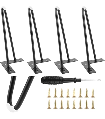 Qrity [Upgrade] Lot 4 Haarspeld Tafelpoten, 40cm DIY Metalen Poten, 3-Staven, Sterker, met Schroeven en Vloerbeschermers