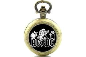 Products Just4U Gift Boxed ACDC AC DC Themed Quartz Pocket/Necklace Watch - Free Spare Battery