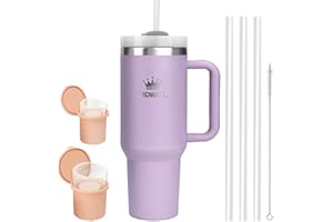 FIDWALL Tumbler da 40oz in Acciaio Inossidabile a Isolamento Sottovuoto, con Coperchio, 3 Cannucce, 1 Spazzolino per Cannucce e Vassoio per Ghiaccio, Perfetto per Bevande Calde/Fredde (Viola lavanda)