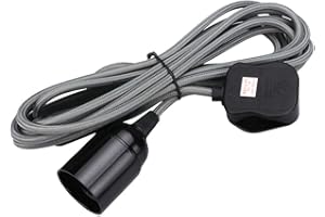 Wowsale Pendant Light Ceiling Lighting Fitting, E27 Lamp Holder Suspended Pendant Light Fitting Kit, 2 Core Gold Fabric Cable Plug with On/Off Switch- UK Plug (Grey, 3m)