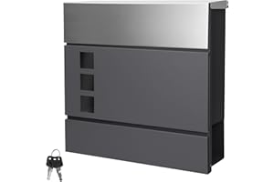 ECD Germany Nowoczesny design skrzynka na listy z przegródka na gazety 37 x 10,5 x 36,5 cm stal nierdzewna antracyt/srebrny wizjer 2 klucze i material montazowy - scienna skrzynka na listy