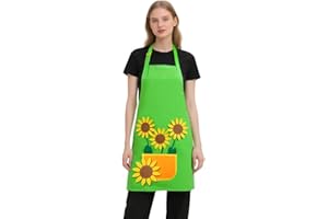 Alaoo Gärtnerschürze, DIY Gartenschürze Kostüm, Grün Gärtnerin Kostüm mit Sonnenblumen- und Wiese Applikationen, Unisex Design für Karneval und Mottopartys