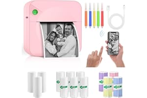 Ambesty Mini drukarka, mobilna drukarka fotograficzna, przenośna mini drukarka fotograficzna, bezprzewodowa drukarka fotograficzna, z 13 rolkami papieru do drukarki i 5 kredek, smartfon, drukarka