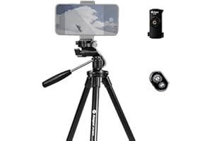 Fotopro Lekki statyw do telefonu z torbą podróżną, uchwyt na telefon, bezprzewodowy pilot zdalnego sterowania, obrót o 360, przenośny statyw podróżny do aparatu, iPhone'a, regulacja wysokości od 115