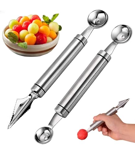 Set Di Utensili Per Intaglio Frutta In Acciaio Inossidabile – 2 Pezzi: Scavino A Doppia Testa Per Melone E Levatorsoli, Per Macedonia E Decorazioni Creative - 2