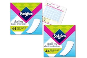 Bodyform Daily Liners Classic Protection, Regular, 88 Pantyliners, Comfort Design, Secure Fit, V-Zone Protection, Everyday Freshness, Pack of 2X 44 | Including Jaspem Period Tracker