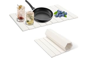 MUMISUTO Mata ociekowa do naczyń, 60 x 39 cm mata do suszenia naczyń, składana szybkoschnąca taca ociekowa odporna na ciepło i antypoślizgowa, nowoczesny minimalistyczny styl, biały