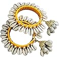 The Opal Factory Set of Handmade Silk Thread Flexible Bangles with Latkan in Cowrie Shell and Metal moti Work for Women