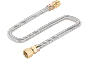 GOHANTEE Tube ondulé argenté en acier inoxydable 304 de 61 cm avec double connecteur femelle 3/8" x 2 adaptateurs mâles en laiton 3/8" x 1/2" NPT mâle 1/2" x 1/2" femelle NPT à gaz pour foyer et cheminée