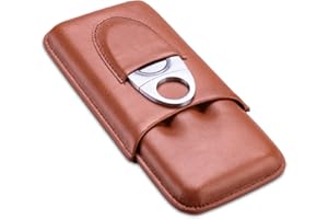 CIGARLOONG Zigarrenetui Braun Zigarren Leder Humidor Zu 3 Zigarren mit Zigarrenschneider