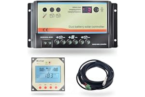 EPEVER 20A Regolatore di carica a doppia batteria, 12V/24V AUT per camper, barca, roulotte, bus o sistema solare a due batterie (DB 20A + MT1 + RTS)