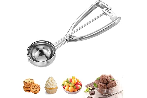 Micacorn Cuillère à glace, en acier inoxydable, avec déclencheur, 6,3 cm, cuillère à glace, en acier inoxydable 304 poli, pour crème glacée, fruits, pâte à biscuits, gâteau