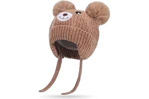 KEELYY Gorro de Punto para bebé, Gorro de Punto para otoño, Gorro de Invierno, Sombrero Dulce con Orejeras y Cintas para Atar cálido para niños y niñas