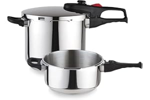 Magefesa Practika Plus - Set Di Pentole A Pressione Rapide 4 + 6L, Acciaio Inossidabile 18/10, Sensore Di Pressione, Induzione, Cucina Sana, Chiusura Sicura