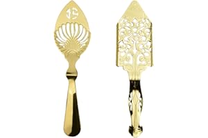 FLYLIN 2 cucchiai di assenzio, in acciaio inox 304, cucchiai di assenzio multifunzionali, cucchiaini da caffè, cocktail bar, tazza di vetro, filtro per bere per utensili da cucina, bar (oro)