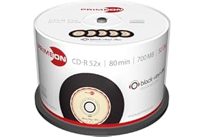 PRIMEON CD-R 80Min/700MB/52x Cakebox (50 Disc), black-vinyl-disc Surface