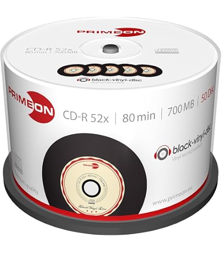 Pack De 50 CD-R Imprimables Ritek 52x - Surface Type Vinyle Blanc, Zone D'impression 22x68mm - Pour Archivage, Musique, Données