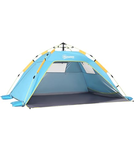 SPRINGOS Pop Up Beach Tent, Beach Tent, Secondary Tent, Fiberglass Frame, with Carry Bag (Blue/Orange) Sports & Outdoors