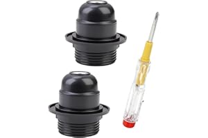 KATSLYN 2PCS E27 Lamp Holder with Electrical Voltage Pen,E27 Light Fitting Bulb Holder with Shade Ring,Pendant Socket with 10mm Threaded Entry,for Bakelite Table Lamp,Ceiling Light Fittings