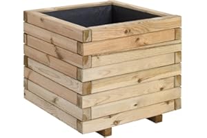 bac à fleurs carré STOCKHOLM en bois Jardipolys | 50 x 50 x 43 cm | 65 L | pot de fleurs carré sur pieds| jardinière carrée avec planches en bois interposées | pot de plantes en bois décoration pour jardin, terrasse, balcon