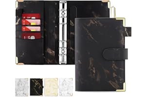 ‎ONLYESH Onlyesh Budget Planner, Ringbuch A6, 6 Löcher PU Leder Notizbuch Ringbuch, für A6 Budgetblätter, Binder Taschen und Bargeld, Marmor Schwarz
