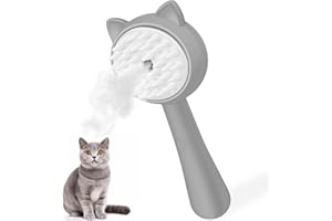 Cat Steam Brush with Handle, 3 In 1 Steam Cat Brush, Silicone Massage Steamy Pet Grooming Brush for Shedding, Pet Hair Cleaning Mist Comb for Cats Dogs by ZITSMS(Grey)