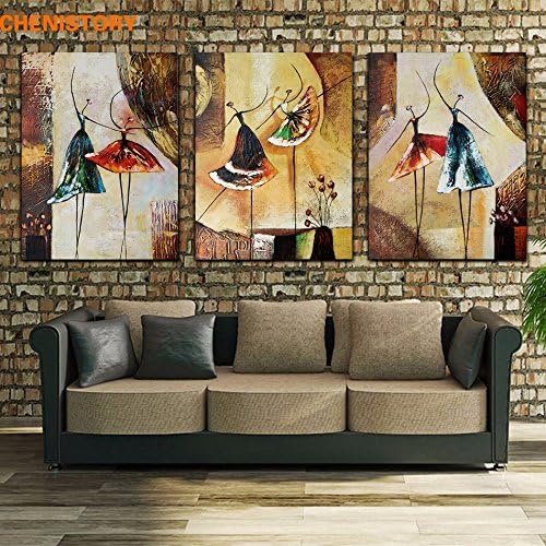 No framed/ With framed 3 Panel Handpainted Ballet Dancer Abstract Modern Wall Art Picture Home Decor Oil Painting On Canvas For Bedroom,40x60cmx3,Framed