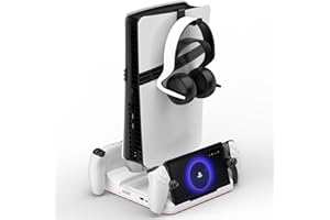Aceshop PS5/PS5 Slim/PS5 Pro Verticale Supporto di Raffreddamento, Dock di Ricarica PS Portal Stazione di Raffreddamento per PS5/PS5 Slim/PS5 Pro con Ganci per Cuffie Stazione di Ricarica Controller