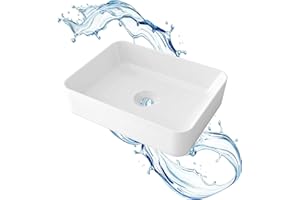 STARBATH PLUS - Lavabo sobre encimera rectangular blanco sin taladro grifo - Encimera baño - Lavabo sobre encimera cerámica - 49 x 38 x 13.5 cm