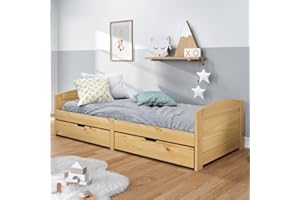 Hommdiy Tagesbett mit 2 Schubladen iRun Jugendbett Kinderbett 90x200 cm Massivholz Kiefer