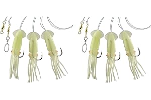 BLNTACKLE76 Set 2 BZW 3 Dorschvorfächer von Dega by Jenzi Gummi Octopus 3 Arme Leuchtend Tintenfisch Norwegen fertig montiert Länge 115cm, Schnurstärke 0,80mm, Hakengröße 7/0