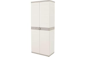 Miroytengo Armario Escobero de Jardín Titanium, Armario Resina 2 Puertas 4 Estantes Regulables Beige 70x176x41 cm