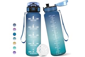 MOTSWEDI Gourde, 1000ML Sans BPA, Gourde sport, Avec Horodatage, Bouteille, Conception de Verrouillage Anti-Fuite, Bouteille Plastique pour bureau, En cours d'exécution, Escalader Des Montagnes - Bleu|