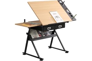 sogesfurniture biurko komputerowe odchylany blat, regulowany przechylany rysunek stół sztuka rzemiosło stół kreślarski stół, projekt architektury stacja robocza, z 2 szufladami, BHEU-UT-DT1027