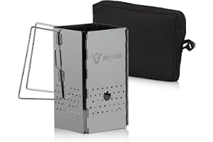 BBQ-Toro Vikbar njurgrill i rostfritt stål med handtag | 16 x 16 x 29 cm | Vikbar grill med bärhandtag för grill, camping, utomhus, trädgård, terrass, festival