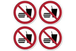 HAVATI Vietato mangiare e bere: P022 – DIN EN ISO 7010 / ASR A1.3 – Adesivo: Ø 10 cm, 4 pezzi