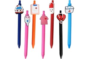 JOZMMZEOOA 7 Pezzi Penna Dell'Infermiera,Simpatico Penna a Sfera Penne Divertenti Porta Penne Infermieri da Tasca 0.5mm Infermiera Set di Pena da Infermier Carine Penn Gel Nere,per Infermiere Regalo Lavoro