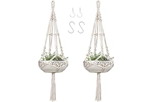 WOEAU Indoor Macrame Plant Hangers Pot - 2 PCS 42 Inch Outdoor Cotton Rope Hanging Planter Holder Wall Flower Plants Basket Hanger Holders Pots for Garden Balcony Ceiling Patio Deck Boho Home Decor（White）