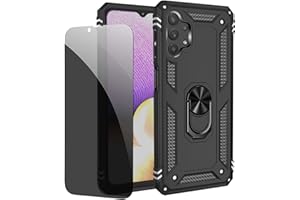 JOYTAG Schutzhülle kompatibel mit Samsung A32 5G, Schwarz, Schutzhülle mit Displayschutzfolie aus Sichtglas, Anti-Spionage-Schutz