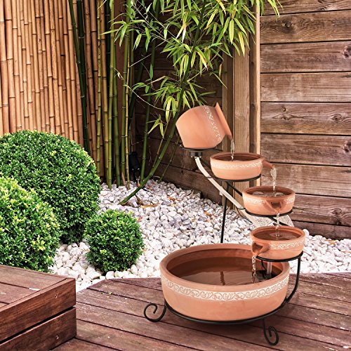 Blumfeldt Empoli Gartenbrunnen Zimmerbrunnen (Kaskadenoptik terrakottafarben, 2 Watt Solarpanel, LED-Beleuchtung, Pumpe, 200 Liter/h Durchfluss, witterungsbeständig) braun - 4