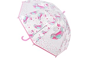 IUEG LIMITED IUEG Dome Parasol Printed Transparent Compact Travel Classic Windproof 8 RIB Umbrella Boys and Girls Lightweight Design Safari Galaxy Unicorn Dino Kids Umbrella