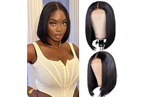 RXY 4X4 Bob Human Hair Wig 100% Echthaar Perücke Straight Lace Front Wigs Glueless Wig Human Hair Perücke Damen Echthaar for Black Women 150% Density 12 Zoll (31cm)