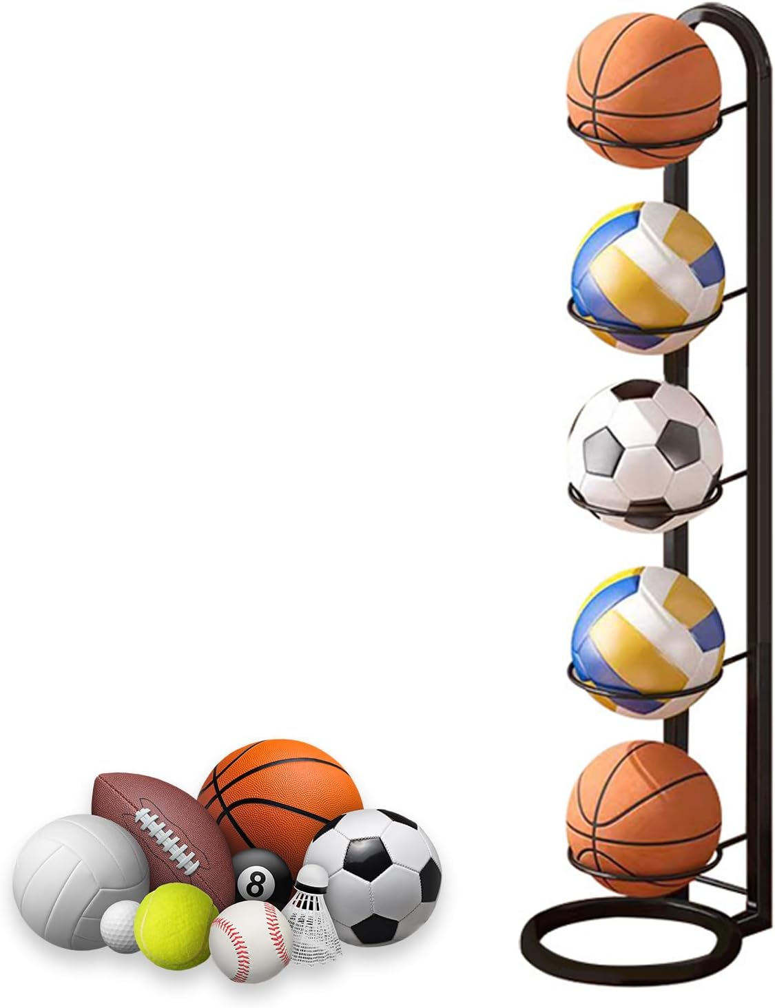NUWIQ Soporte para balones, balones verticales, soporte de exhibición de bolas, para baloncesto, fútbol, voleibol